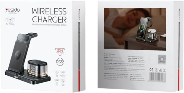 Yesido DS22 5 in 1 Clock Wireless Charging Stand For Apple  for sale in Egypt from Games2Egypt
