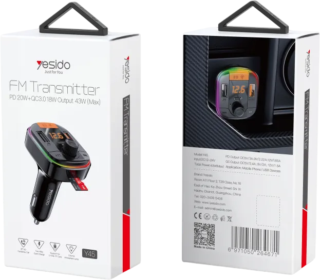 Yesido Y45 43W RGB Bluetooth To FM Convert Fast Charging Car Charger  for sale in Egypt from Games2Egypt