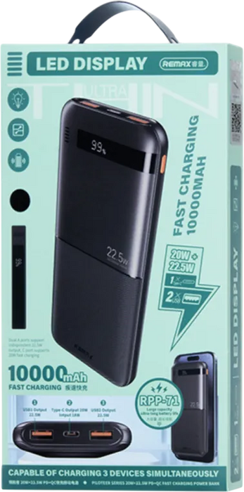 Remax RPP-71 22.5W LED Power Bank 10000-mah - Black  for sale in Egypt from Games2Egypt