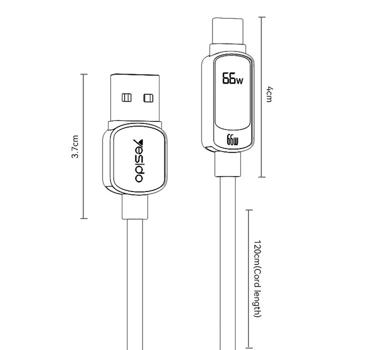 Yesido CA128C 66W USB To Type-C Cable With Power Display 1.2M  for sale in Egypt from Games2Egypt