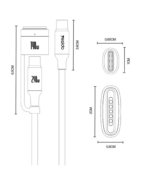 Yesido CA197 240W Fast Charging Type-C To Type-C/Magsafe 3 (Macbook) 2M  for sale in Egypt from Games2Egypt
