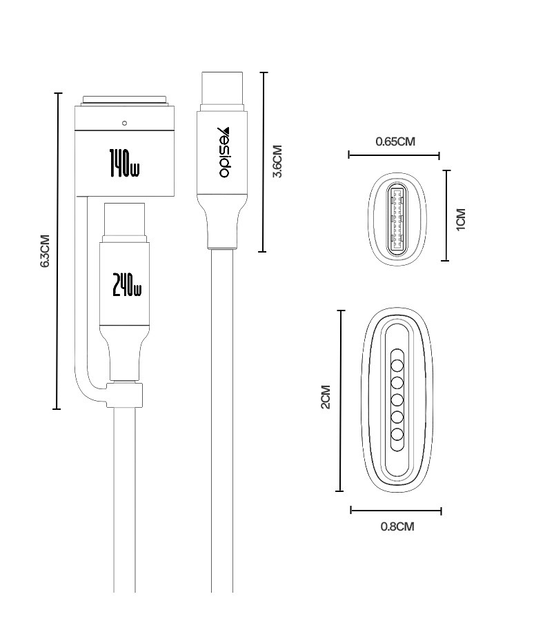 Yesido CA197 240W Fast Charging Type-C To Type-C/Magsafe 3 (Macbook) 2M – image 5