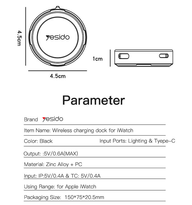 Yesido DS18 Fast Portable Wireless Magnetic Charger Apple Watch  for sale in Egypt from Games2Egypt