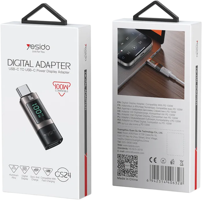 Yesido GS24 100W USB-C to USB-C Adapter Digital Power Display  for sale in Egypt from Games2Egypt