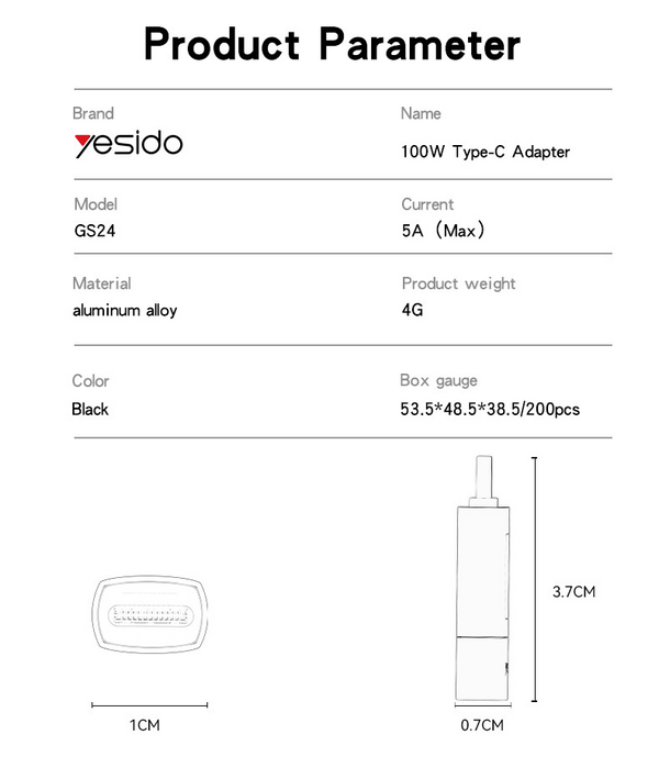 Yesido GS24 100W USB-C to USB-C Adapter Digital Power Display  for sale in Egypt from Games2Egypt