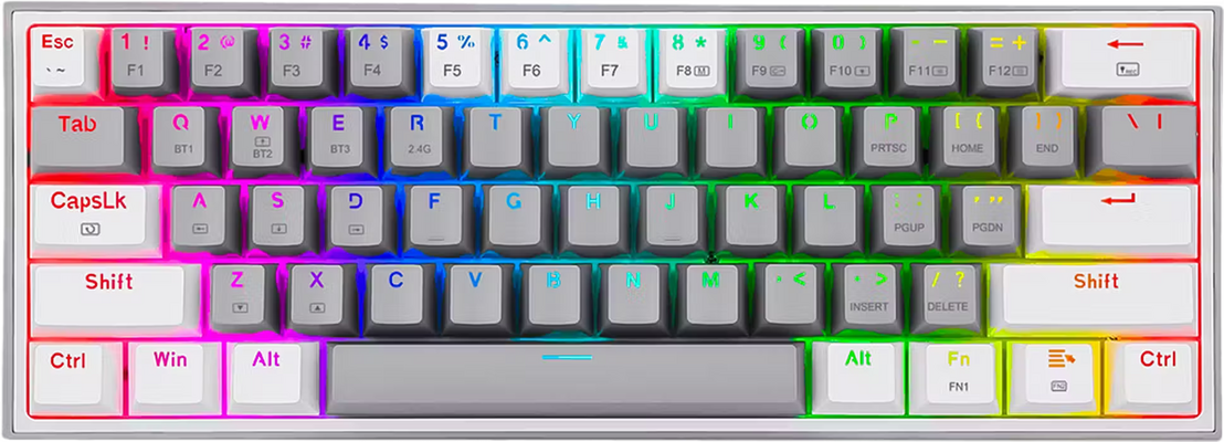 Redragon K617 Fizz 60% Wired RGB Gaming Keyboard with Red Switch - Grey in White