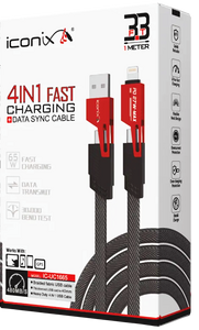 آيكونيكس ICONIX IC-UC1665 كابل شحن وبيانات 4-in-1 قدرة 65W طول 1 متر – أحمر