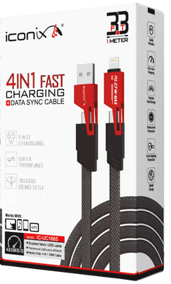ICONIX IC-UC1665 65W 4-IN-1 Charging & Data Cable 1M - Red