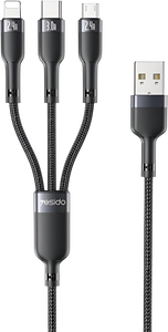 Yesido CA91 3 in 1 Braided Cable Fast Charge 3A - 1.2M - Black -  for sale in Egypt from Games2Egypt