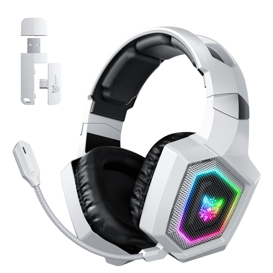 أونيكوما سماعة ألعاب  GT806 RGB ثلاثية الاتصال لاسلكية – أبيض