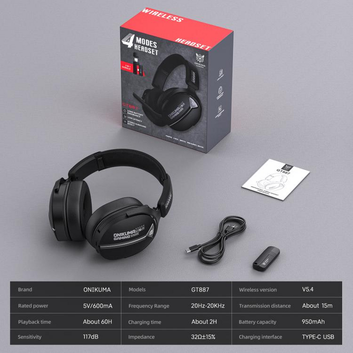ONIKUMA GT887 Tri-Mode Wireless Gaming Headset - Black  for sale in Egypt from Games2Egypt