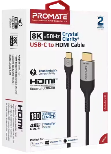 كابل بروميت ميدياكورد-8K تايب سي الي HDMI فائق الدقه - 1.8متر - بدون ملصق  للبيع في مصر من خلال Games2Egypt