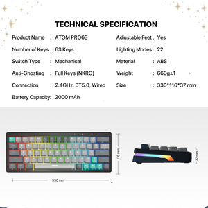 Fantech ATOM PRO63 MK912 Mercury 3-Mode Mechanical Gaming Keyboard Red Switch - Black  for sale in Egypt from Games2Egypt