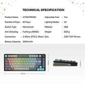 Fantech ATOM PRO83 MK913 Mercury 3-Mode Mechanical Gaming Keyboard Red Switch - Black  for sale in Egypt from Games2Egypt