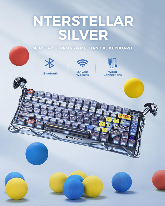 GravaStar Mercury K1 Pro 75% Wireless Mechanical Gaming Keyboard - Interstellar Silver  for sale in Egypt from Games2Egypt