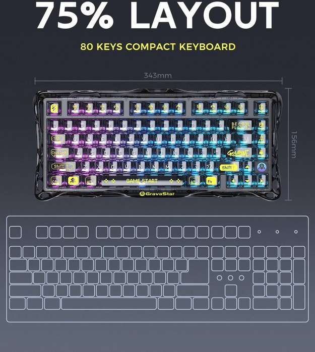 GravaStar Mercury K1 Lite 75% Wireless Mechanical Gaming Keyboard - Transparent Black  for sale in Egypt from Games2Egypt