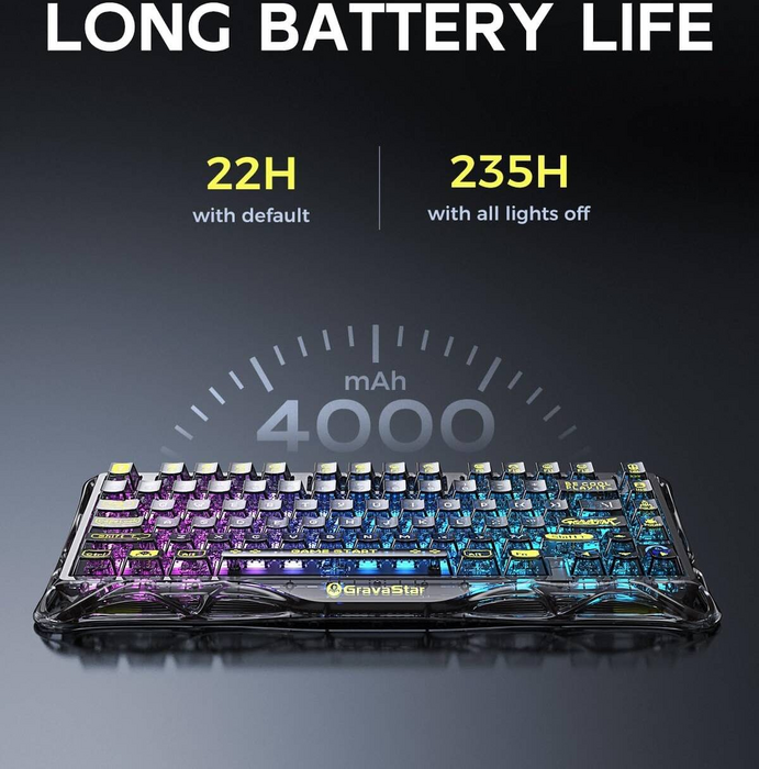 GravaStar Mercury K1 Lite 75% Wireless Mechanical Gaming Keyboard - Transparent Black  for sale in Egypt from Games2Egypt