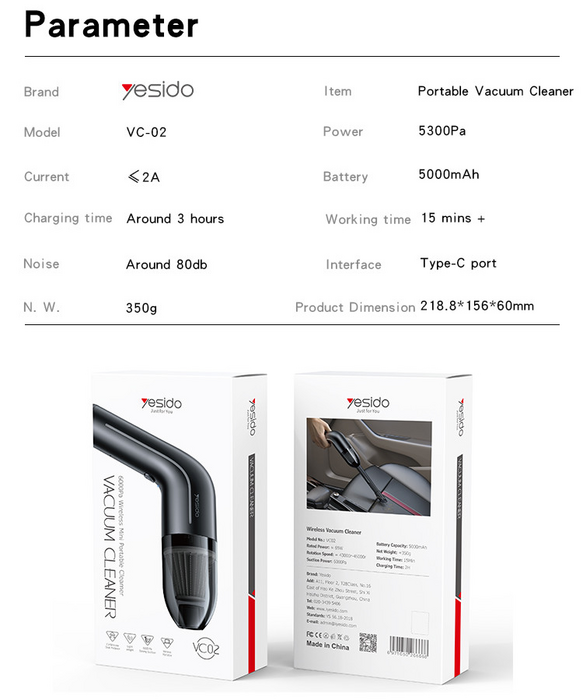 Yesido VC02 Handheld Auto Vacuum Cleaner  for sale in Egypt from Games2Egypt