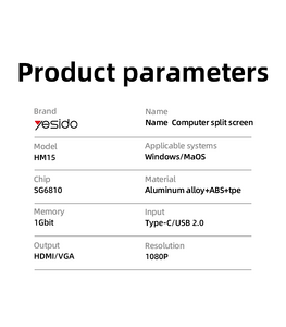 Yesido HM15 USB/TC to HDMI or VGA Laptop Screen Splitter  for sale in Egypt from Games2Egypt