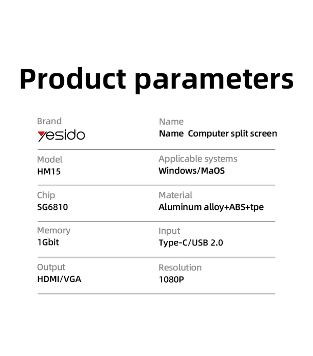 Yesido HM15 USB/TC to HDMI or VGA Laptop Screen Splitter  for sale in Egypt from Games2Egypt