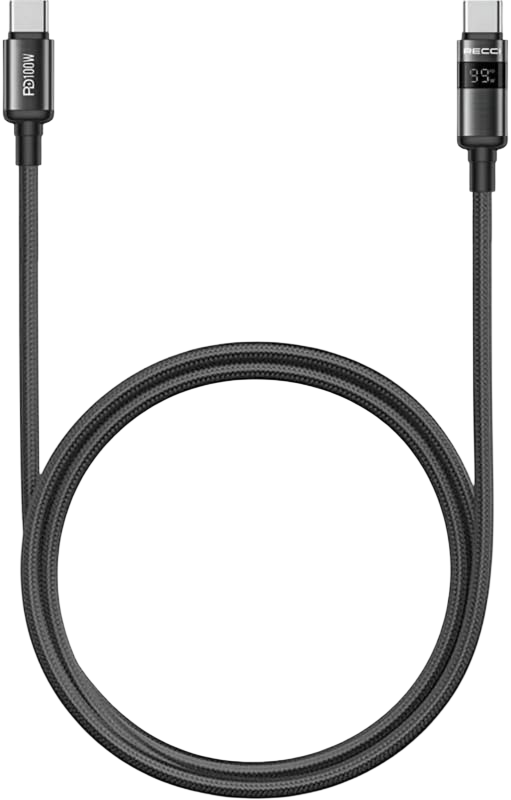 Recci RS32CC USB-C Cable PD 100W With Watt Display - 1.5m - Black