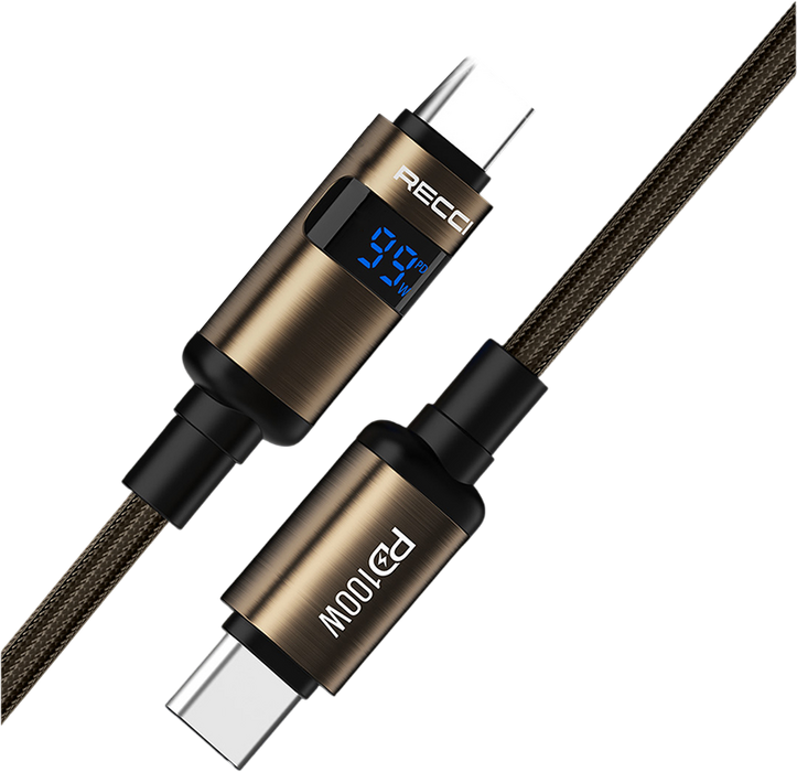 Recci RS32CC USB-C Cable PD 100W With Watt Display - 1.5m - Gold  for sale in Egypt from Games2Egypt