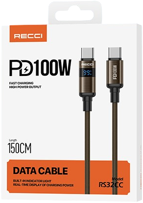 Recci RS32CC USB-C Cable PD 100W With Watt Display - 1.5m - Gold  for sale in Egypt from Games2Egypt