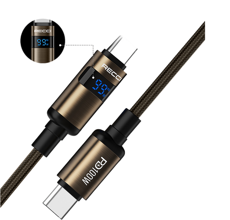 Recci RS32CC USB-C Cable PD 100W With Watt Display - 1.5m - Gold  for sale in Egypt from Games2Egypt