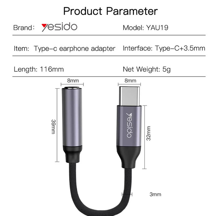 يسيدو YAU19 محول USB-C إلى منفذ سماعات 3.5 مم  للبيع في مصر من خلال Games2Egypt