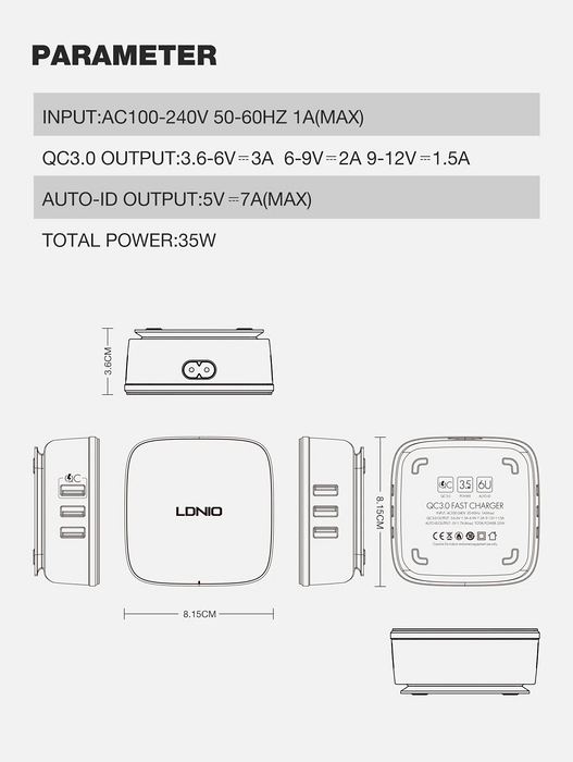 Ldnio A6704 Charger Fast Charging 5-USBA + QC3.0 USB  for sale in Egypt from Games2Egypt