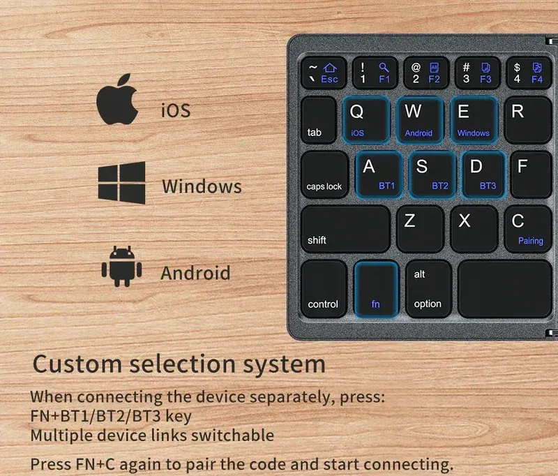 Recci RCS-K01 Triple Folding Touch Bluetooth Keyboard  for sale in Egypt from Games2Egypt
