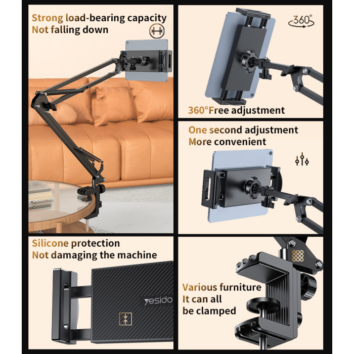Yesido C296 Multi-Directional Adjustable Folding Metal Desktop Holder 360°Free  for sale in Egypt from Games2Egypt