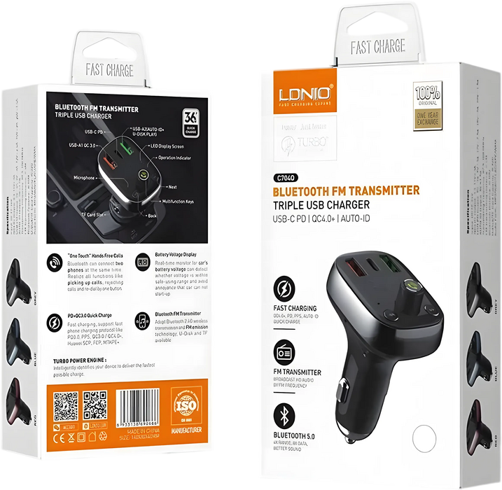 Ldnio C704Q Bluetooth FM Transmitter Fast Car Charger PD QC 4  for sale in Egypt from Games2Egypt