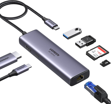 UGREEN 60515 USB-C Hub 7-in-1 Adapter - Ethernet & HDMI 4K@60Hz & PD-100W