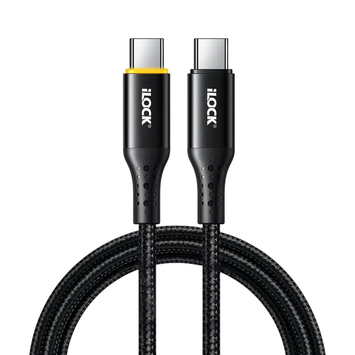 iLOCK Fast Charging 100 Watt USB-C to Type-C Braided Cable LED Indicator - 1M  for sale in Egypt from Games2Egypt