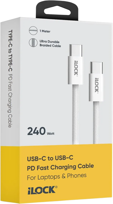 iLOCK Fast Charging Type-C to Type-C Braided Cable 240W PD - 1M  for sale in Egypt from Games2Egypt