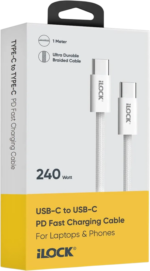 كابل آي لوك USB-C إلى USB-C مضفّر شحن PD 240 واط – 1 متر – صورة 3