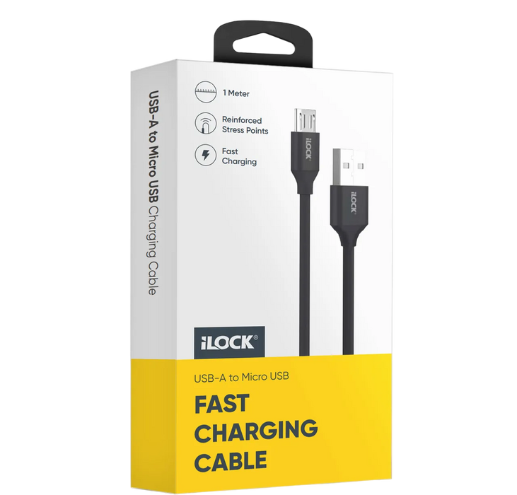 iLOCK Fast Charging & Data USB-A to Micro USB Cable - 1M - Black  for sale in Egypt from Games2Egypt