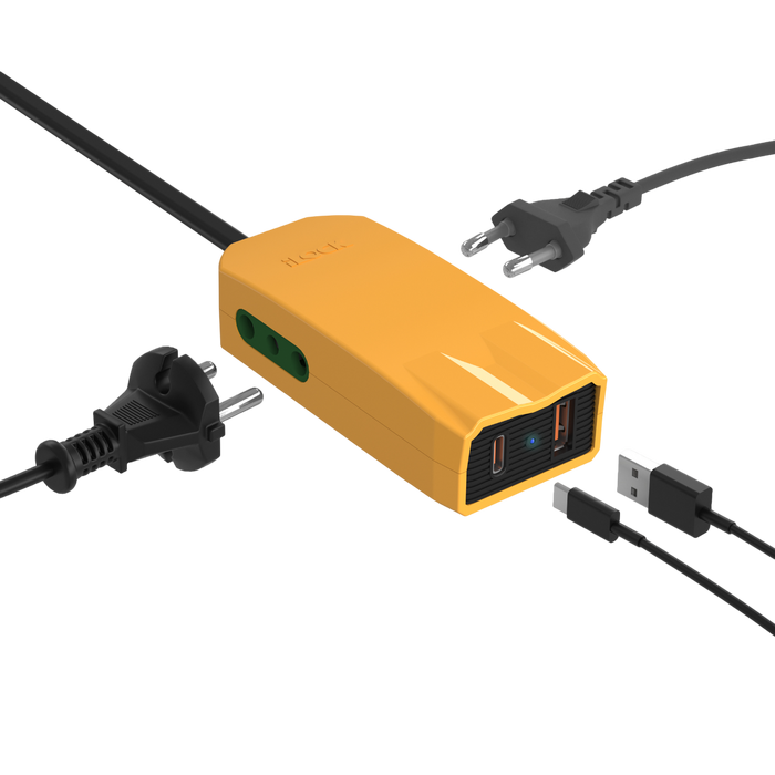 ILOCK Mini Charger PRO Fast Charging USB Type-C & Type-A & 2 Outlets - 3M - Yellow  for sale in Egypt from Games2Egypt