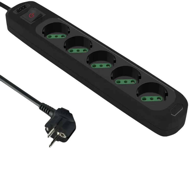 ILOCK Basic Power Strip 5 Outlets without earthing - 1.5M - Black  for sale in Egypt from Games2Egypt