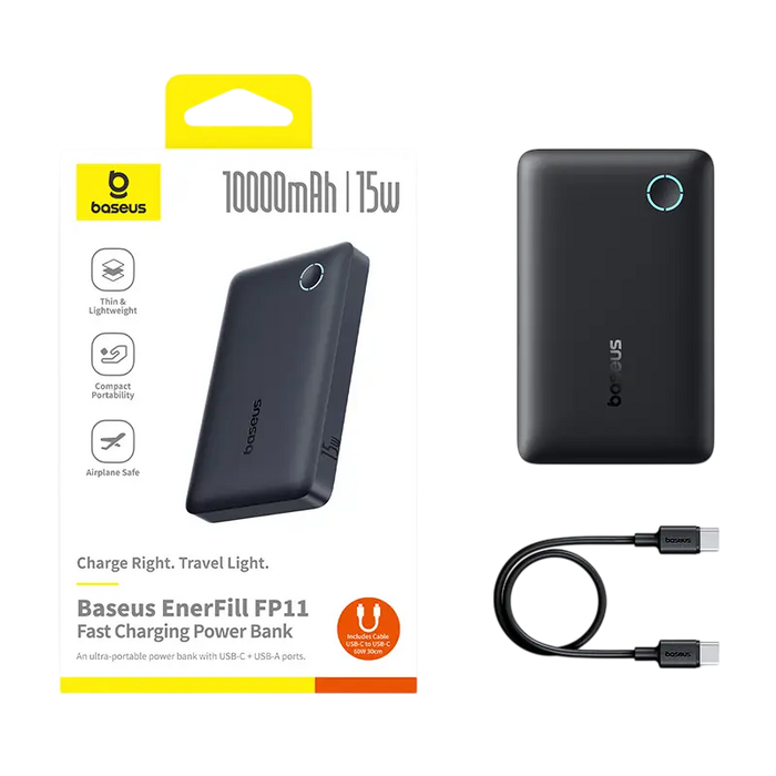 Baseus EnerFill FP11 Power Bank 10000mAh - Black  for sale in Egypt from Games2Egypt