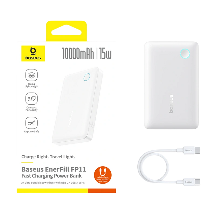 Baseus EnerFill FP11 Power Bank 10000mAh - White  for sale in Egypt from Games2Egypt