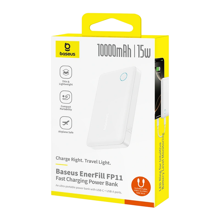 Baseus EnerFill FP11 Power Bank 10000mAh - White  for sale in Egypt from Games2Egypt