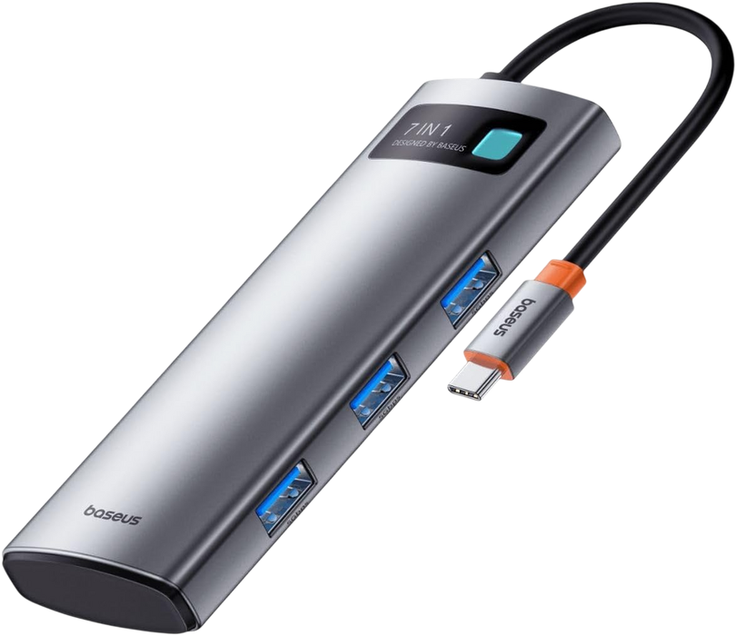Baseus Metal Gleam 7-Port USB-C Hub HDMI 4K@60 - Space Grey  for sale in Egypt from Games2Egypt