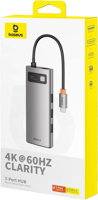 Baseus Metal Gleam 7-Port USB-C Hub HDMI 4K@60 - Space Grey  for sale in Egypt from Games2Egypt
