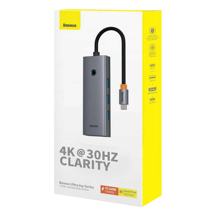Baseus UltraJoy 5-Port USB-C Hub HDMI 4K@30Hz - Space Grey  for sale in Egypt from Games2Egypt