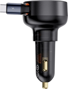Baseus Enjoyment Pro 60W Car Charger + Retractable USB-C - Black  for sale in Egypt from Games2Egypt