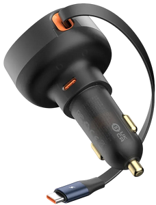 Baseus Enjoyment Pro 60W Car Charger + Retractable USB-C - Black  for sale in Egypt from Games2Egypt