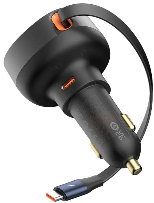 Baseus Enjoyment Pro 60W Car Charger + Retractable USB-C - Black  for sale in Egypt from Games2Egypt