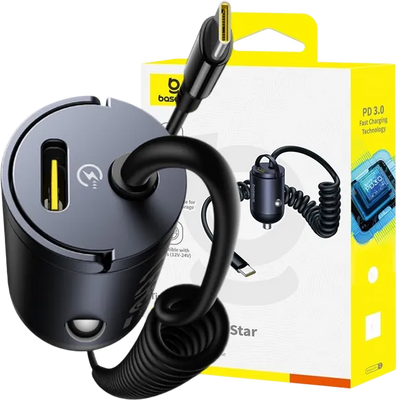 Baseus Tiny Star Mini 30W Car Charger USB-C + USB-C Cable - Black